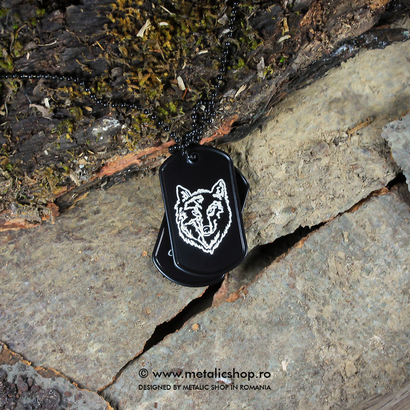 Set medalion Lup inox negru